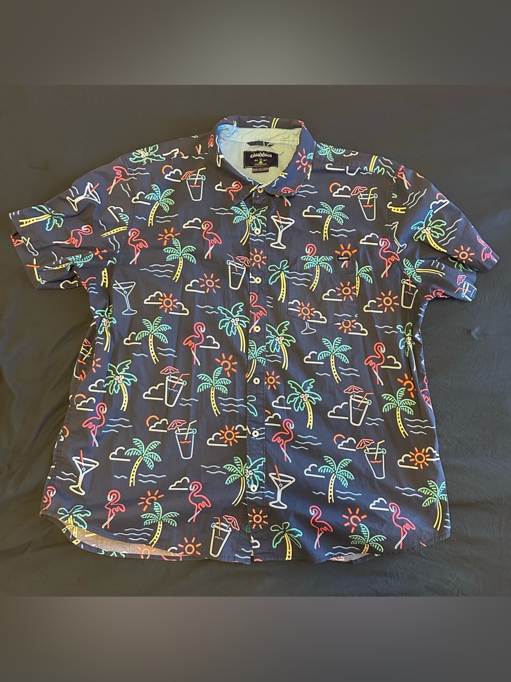 chubbies Neon Tropical Print Short Sleeve Button-Down Shirt - Size XXL